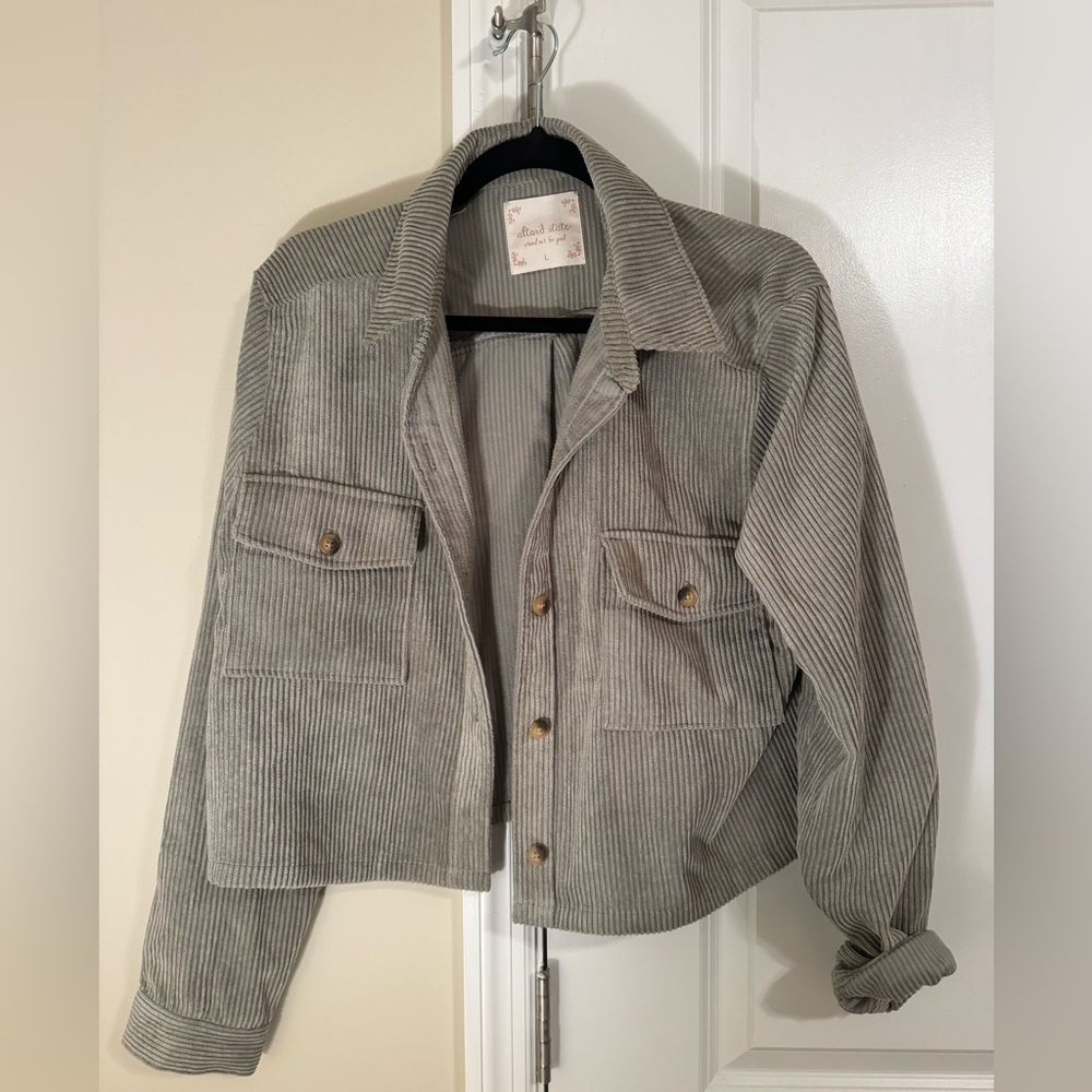 Altar’d State Sage green cropped corduroy shirt